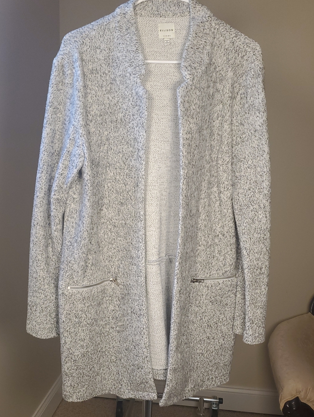 Ellison Gray Marled Open-Front Women's Cardigan with Zip Pockets